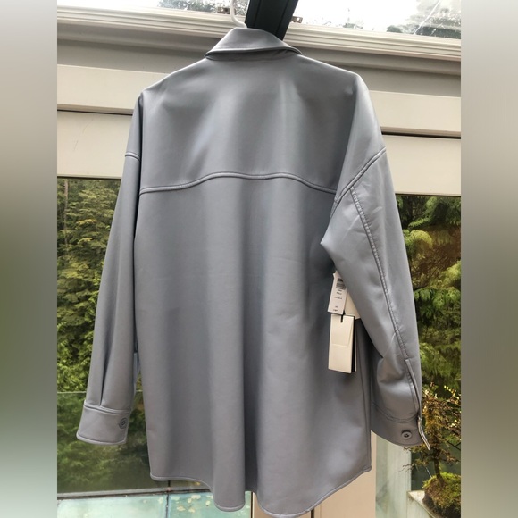 Aritzia Babaton Vegan leather Pelli shirt in light blue, size large - Picture 2 of 8